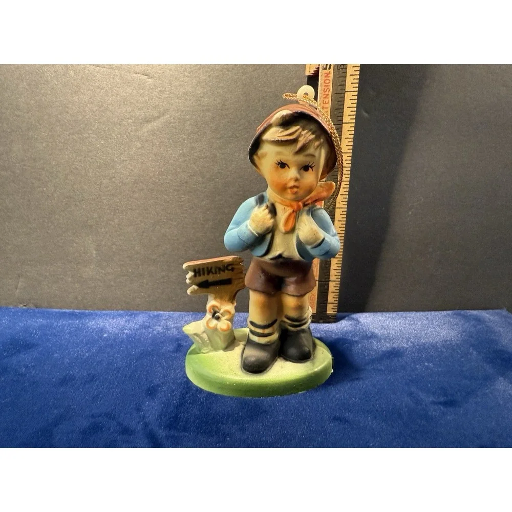Vintage  Plastic Hummel Like Christmas‎ Ornament Hiking Boy